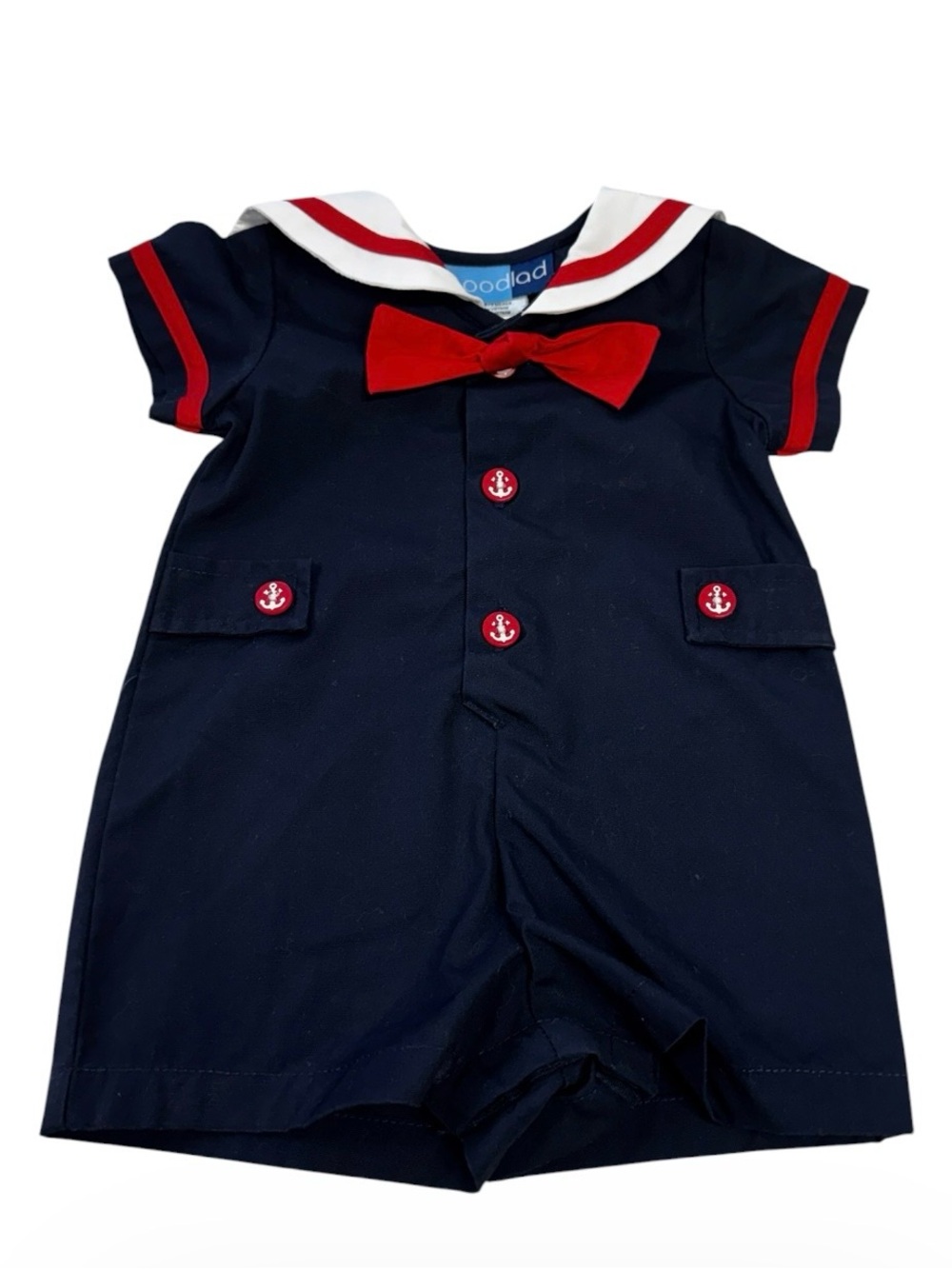 Goodlad Navy, Red & White Infants Romper with Anchor Button Detail Vintage 6mo